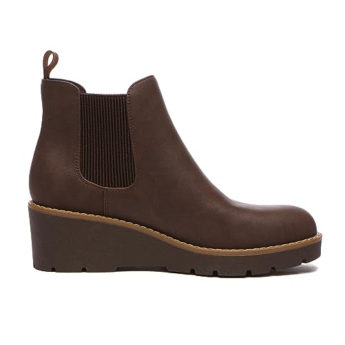 Athlefit Women's Chelsea Wedge Boots Elastic Platform Lug Sole Slip on Wedge Ankle Brown Booties Size 8 — view 3