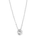 Solid Sterling Silver Rhodium Plated Bezel Set Cubic Zirconia Solitaire Pendant Necklace, 18