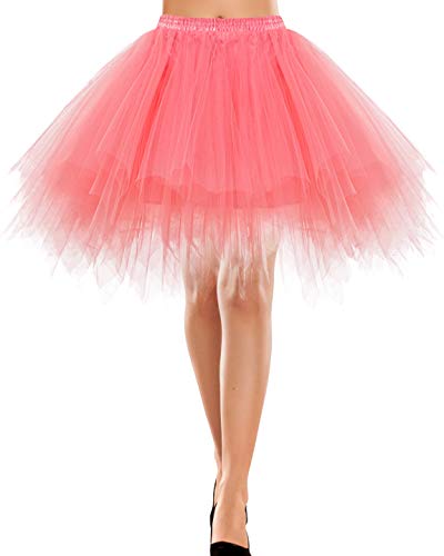 Bbonlinedress Tutu Rose Adult Jupe Tulle Femme Court Jupon de Déguisement Cosplay Ballet Costume Femme Dansique de Déguisement Carnaval Soirée Nouvel an Coral M