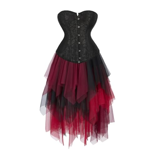 Jutrisujo Corset Robe with Jupe Multi Tulles Set Tops Femme Bustier's Lingerie Princesse Gothic Vintage Burlesque Halloween Noir L