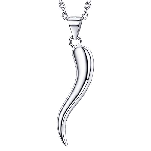 U7 Italian Horn Pendant For Car Sterling Silver Lucky Pepper Pendant Cornicelli Necklace 18 Inch #TOP28