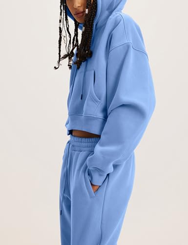 Flygo Womens Fleece 2 Piece Outfits Sweatsuit Crop Pullover Sweatshirt Joggers Pants Tracksuit Set