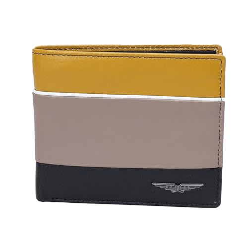 Police Black Mustard & White ZIimbell-Bi-Fold 100% Genuine Leather Coin Wallet for Men | 4 Card Slots |2 Slip in Pocket & 2 Full Length Currency Compartments