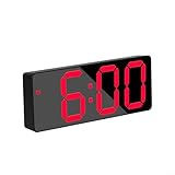Pumixiy Reloj despertador de pantalla grande, reloj digital regulable con brillo automático, alarma de repetición, modo 12/24 horas, pantalla (°C/°F), cable USB o (rojo)