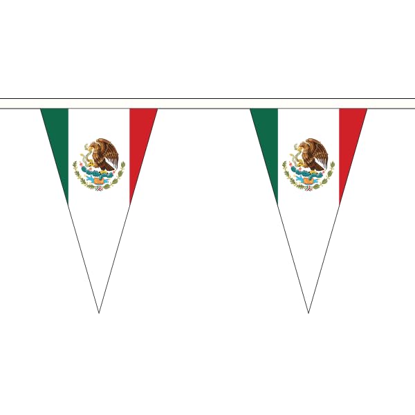 Flagtex Mexico Triangle Fabric Bunting – 20m with 52 Flags – Fabric for Indoor & Outdoor Use – String Flags Banners Mexican North America Latin America Pennant