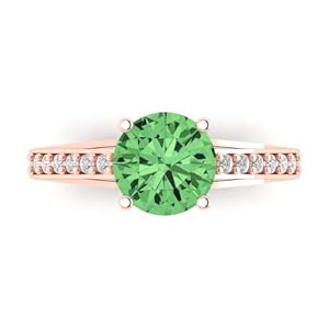 Clara Pucci 2.15ct Round Cut cathedral Solitaire Green Simulated Diamond Designer Wedding Bridal art deco Anniversary Ring 14k Rose Gold