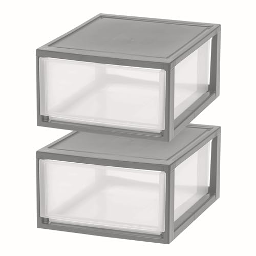Under Bed Storage Drawers, 30 Qt Large Plastic Bins, Clear with Gray Frame, Stackable Modular Design, 19.18 x 15.75 x 9.87 Inches, 2 Pack - Image 5