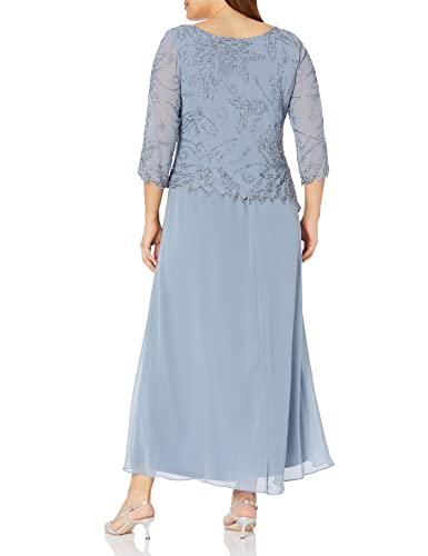 Image of J Kara Women's Plus Size 3 /4 Sleeve Long Beaded Floral Design Dress