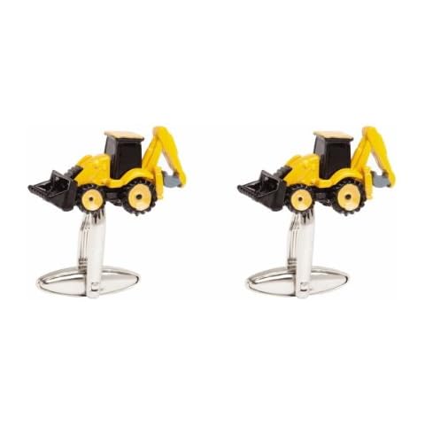 Dalaco Novelty JCB Style Cuff Links In Polished Stainless Stee & Yelloow Enamel In Presentation Box - The For All Digger Lovers (90-1470) Cover
