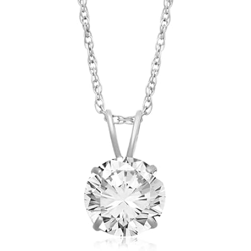 Jewelili 10K Yellow/White Gold Cubic Zirconia Pendant Necklace for Women