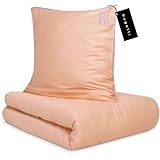 bugatti Bettwäsche 155x220 cm - 100% Baumwolle, Reißverschluss, anschmiegsam, weich & waschbar, Satinbettwäsche orange Flieder einfarbig