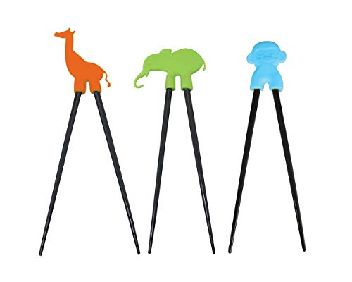 KB KITCHEN BASICS CHOPSTIX Training Chopsticks, Animal Pattern (Set of 3) - Vibrant & Fun Educational Chopsticks with Easy-to-Use Design, Ideal for Kids and Beginners (Assorted Colors)