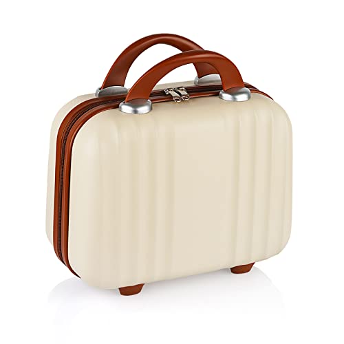 Lzttyee Mini Hard Shell Polychrome Cosmetic Case Luggage, Small Travel Portable Carrying Case Suitcase for Makeup (Creamy-White)