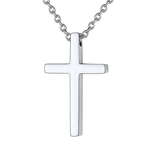 Suplight Stainless Steel Cross Necklace for Women Grils, Christian Religious Cross Jewelry, Small Plain Cross Necklace Faith Pendant with Cable Chain