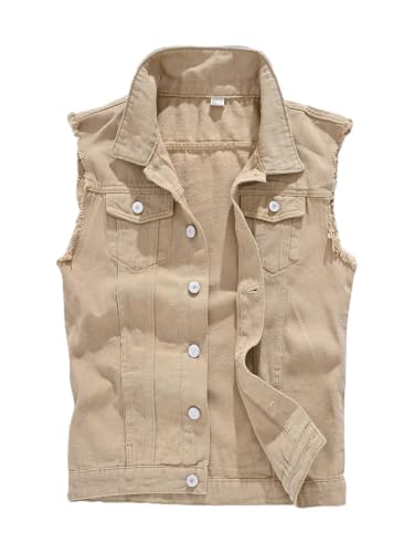 Image of Men's Sleeveless Ripped Denim Vest Casual Slim Fit Button Down Jeans Vests Jacket