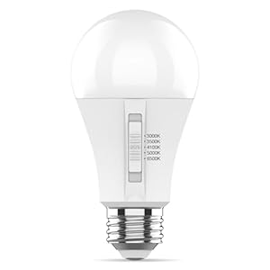 Goodlite A19 LED Bulb, 5 Color Selectable 3000K-3500K-4100K-5000K-6500K, 1100 Lumens, 12W (75W Equivalent), High CRI, 5% Dimmable, UL Listed, Enclosed Fixtures & Damp Rated, 15,000 Hrs. 1ct (G-10882)