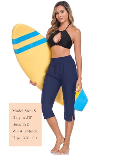 RELLECIGA Women's High Waisted Swim Capris Pants Long Board Shorts Beach Pants with Briefs3