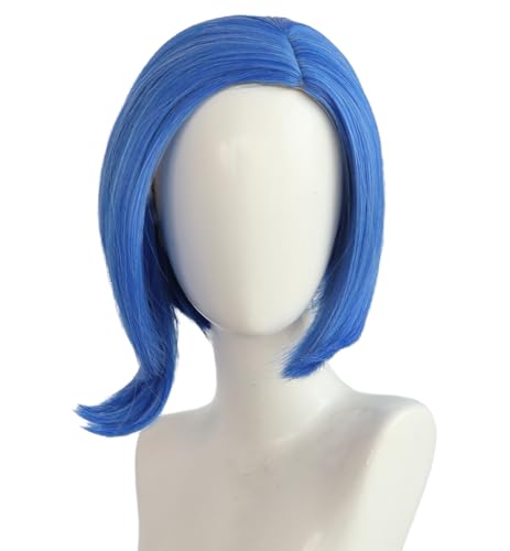QHQ-SHININGLIFI Sadness's Short Blue Wig, Women's Synthetic Hair for Anime Cosplay Costume Play Parties, Comic-Con, Comes with Wig Net Cap; 55TNY