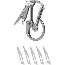 RovyVon U4 Pro+ Plus Titanium Carabiner Keychain Knife, EDC Multitool Pocket Clip with Replaceable Sharp Blade, Dual-bit Screwdriver and Ruler, Emergencies/Office