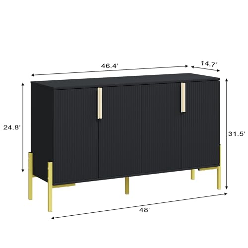 BOCVKENN Farmhouse Buffet Sideboard Cabinet with Storage, Coffee Bar Station Table with Fluted Doors, Modern Wood Cupboard for Kitchen, Livingroom, Entryway (Black) - Image 2