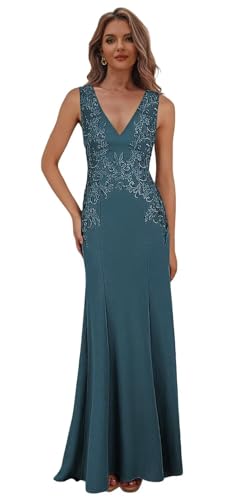 Mermaid Mother of The Bride Dresses for Wedding Lace Long Evening Dress V Neck Formal Party Gown