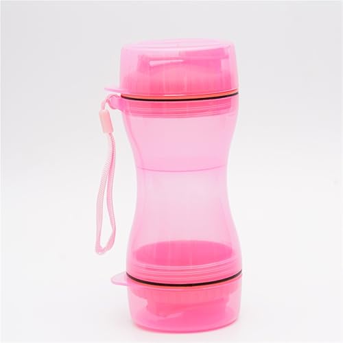 ポータブル犬用ウォーターボトル 携帯用 犬猫水ボトル 330ml フード容器280ml付き 完全防水 BPAフリー 食品級 旅行・散歩・ハイキング・公園対応(Pink)