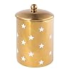 Draper james scented winter candle in ceramic jar with lid 10oz pine christmas candle gold with white stars  urban country home decor
