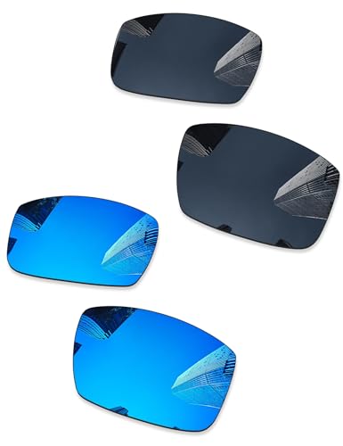 Combine8 2 Pairs Ploarized Replacement Lenses for Oakley Crankshaft OO9239 Sunglasses - Black + Ice Blue