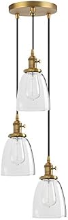 Pathson Industrial Modern Vintage Edison Triple Pendant Lights Retro Lamp Flush Ceiling Light 3 Lights Hanging Light Fittings Chandelier for Loft Bar Living Room Dining Room (Black)
