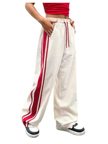 MakeMeChic Girl's Wide Leg Drawstring Track Pants Striped High Rise Athletic Sweatpants