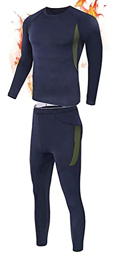 LINFKY Thermounterwäsche Set Herren, Funktionsunterwäsche Winter Skiunterwäsche Suit Atmungsaktiv Thermo Unterwäsche Thermowäsche Unterhemd + Unterhose (Marine,M) Cover