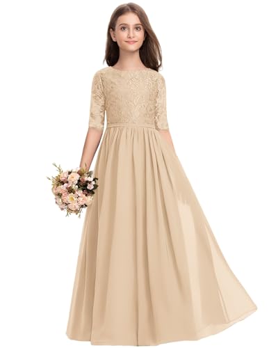 Junior Bridesmaid Dresses Scoop Floor-Length Chiffon Flower Girl Dress for Teen Girls Party Pageant Gown
