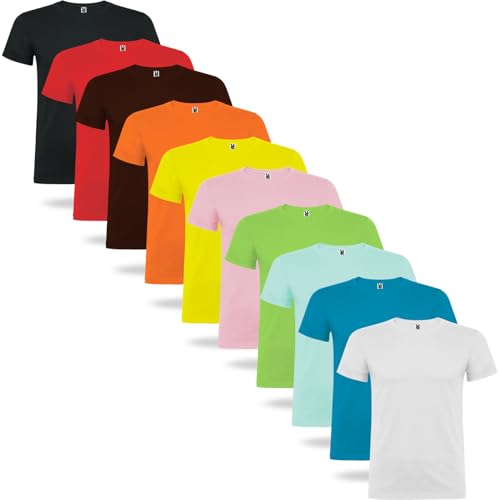 Rafasshop Pack 10 Camisetas Manga Corta Hombre Roly Beagle 100% algodón, Camiseta Interior, Ropa Hombre, Camiseta Blanca, Pack Camisetas Hombre (FR/ES, Letras, S, Regular, Regular, Multicolor 3)