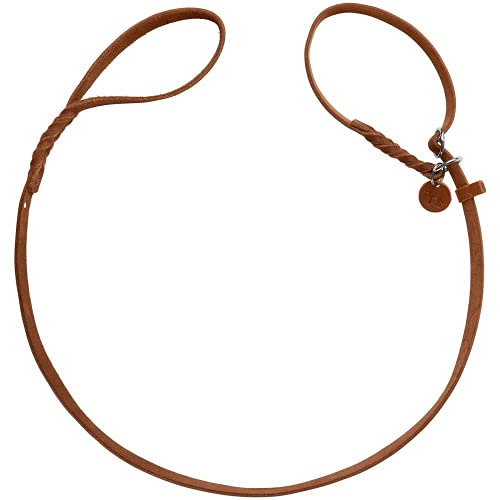 HUNTER Retriever-Leine SOLID Education, Farbe: Cognac, Handgeflochtene Leine mit integrierter Halsung, Spezialschieber und Zugstopp aus robustem Rindsleder, Größe 18/170