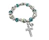 Nazareth Store Rosary Bracelet Christian Charm Crystallized Green Beads Decorated With Flowers and Silver Cross #4