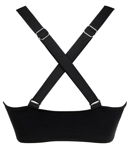 Amy Babe Sportliches Damen-Bikinioberteil, verstellbare breite Träger, große Brust, überkreuzter Rücken, stützender Badeanzug, nur Oberteil, Schwarz, XL