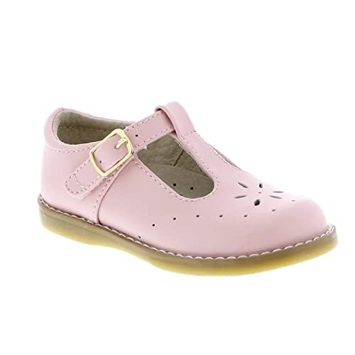 FOOTMATES Sherry Mary Jane Hook and Loop Leather T-Strap Shoes with Wide Toe Box and Custom-Fit Insoles, Non-Marking Outsoles - for Toddlers and Kids, Ages 1-8