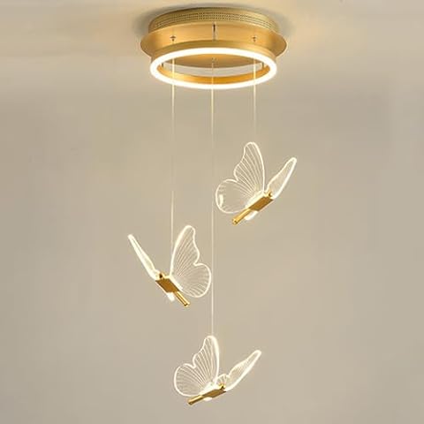 SIYGANK Butterfly Chandelier for Girls Room Gold LED Mid Century Modern Pendant Light Farmhouse High Ceiling Chandelier for Foyer Staircase Kids Bedroom Dining Table Living Room Kitchen Cover
