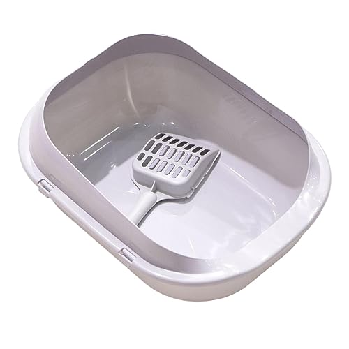 B Baosity Bandeja Sanitaria para Gatos Caja de Arena Abierta con Marco Seguro Recipiente Fácil de Limpiar con Diseño Antideslizante Adecuada para El Aseo de Mas, Gris
