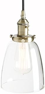 PathsOn Industrial Vintage Modern Edison Hanging Pendant Ceiling Light Fixture Loft Bar Kitchen Chandelier Decorative Lighting with Bell Clear Glass Light Shade E27 (Brushed)