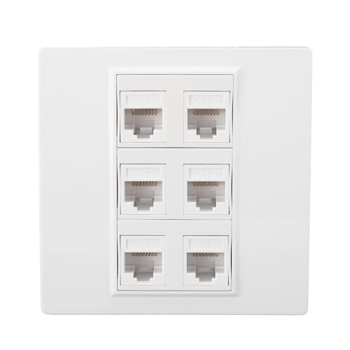 CAT6 Ethernet Faceplate 6 Port Cat 6 Female to Female Ethernet Socket Wall Plate for Cat6 6a 5 5e Ethernet Devices Networking Socket Box