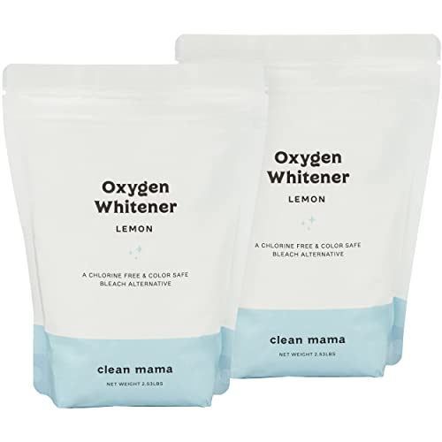 Clean Mama Natural Oxygen Whitener and Stain Remover - Color-Safe Natural Bleach Alternative - Plant-Derived Oxygen Powder, Whitens & Brightens Whites and Colors - Lemon, 2.53 lbs, 2 Pack