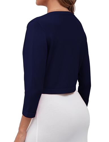 Image of Women's Cropped Cardigans Sweaters 3 /4 Sleeve Crewneck Open Front Bolero Shrugs for Women, S-XL