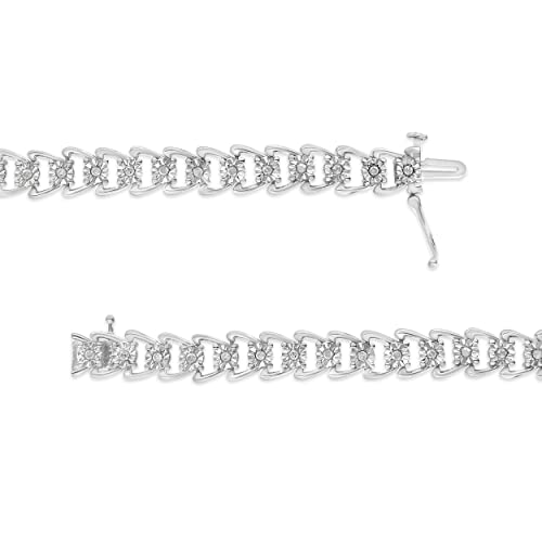 .925 Sterling Silver Diamond Link Tennis Bracelet - Choice of Style and Carat Weight4