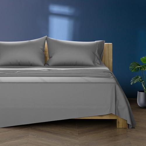 Image of TEXAS LINEN CO. 100% Egyptian Cotton Sheets Queen Size - Luxury 1000 Series Lonestar Lovin' Collection Bed Sheets Queen Size Set (6 PC, Dark Grey), Cooling, 16 inch Deep Pocket, Sateen Weave Hotel Sheets