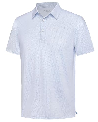 Image of Golf Shirts for Men - Dry Fit Moisture Wicking Short Sleeve Performance Sport Casual Striped Collared Mens Polo Shirt