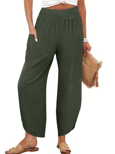 ANRABESS Women's Wide Leg Palazzo Capri Pants Dark Green
