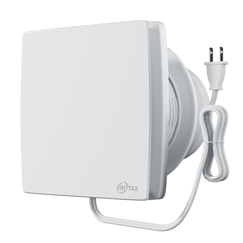 EINTTAX 4 Inch Wall Mount Bathroom Exhaust Fan, 56 CFM Plug in Wall Exhaust Fan, Quiet Bathroom Window Fan with Backdraft Damper for Kitchen, Garage, Office, Grow Tent, 12W, White (No Timer)