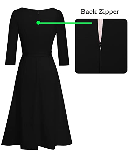 Image of VFSHOW Womens Work Business Casual Church Pockets Belted A-Line Midi Dress