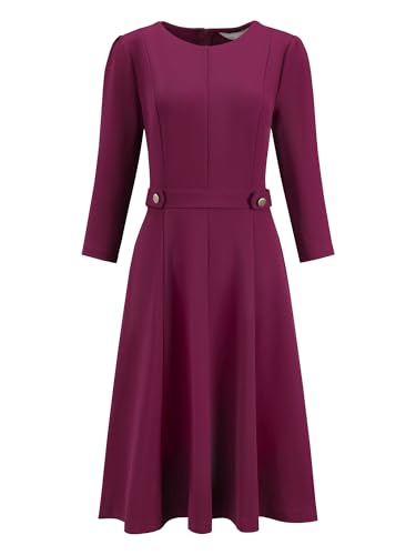 Women's 3/4 Sleeve A-Line Dress Crew Neck Business Work Flare Midi Dresses
